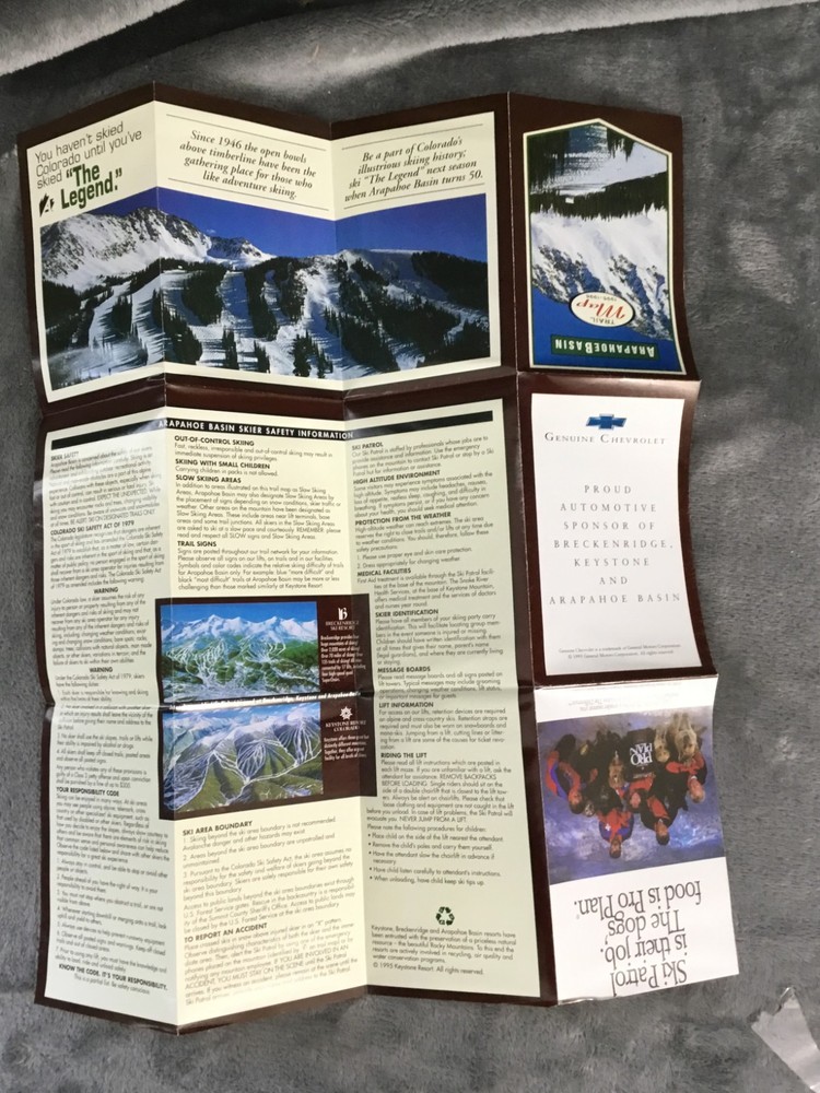 1995 1996 Arapahoe Basin Ski Trail Pocket Map