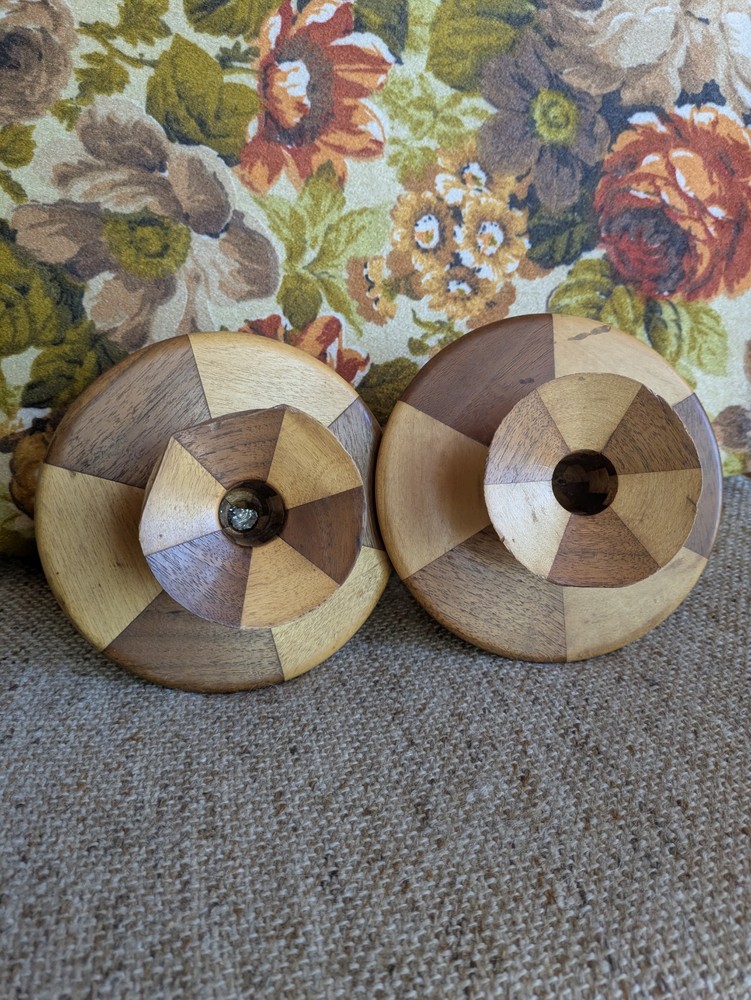 1960s Vintage Checkered Wood Sconces Pair