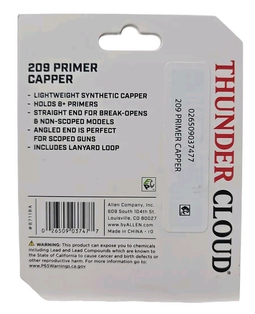 BLACK POWDER RIFLE THUNDER CLOUD INLINE MUZZLELOADER 209 PRIMER CAPPER by ALLEN