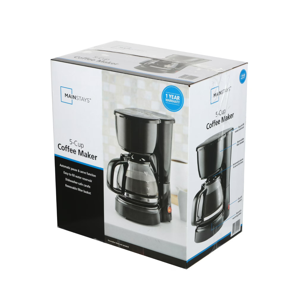 Mainstays 5 Cup Coffee Maker, Black Free Shipping