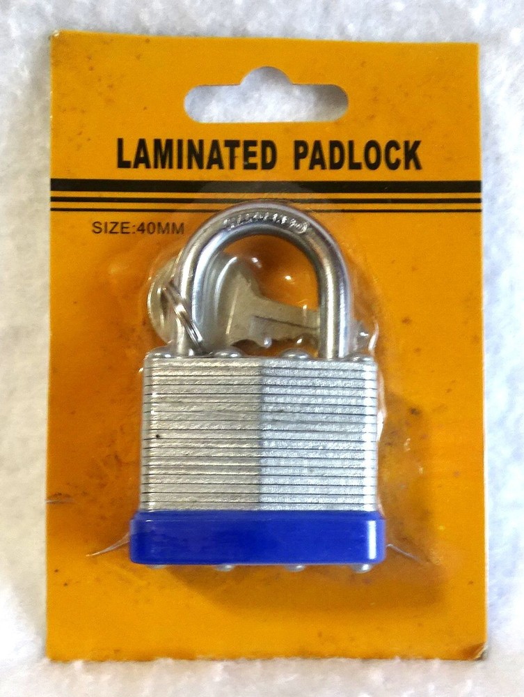 Vintage 40mm Laminated Padlock 2 Keys Hardened Unopened Package