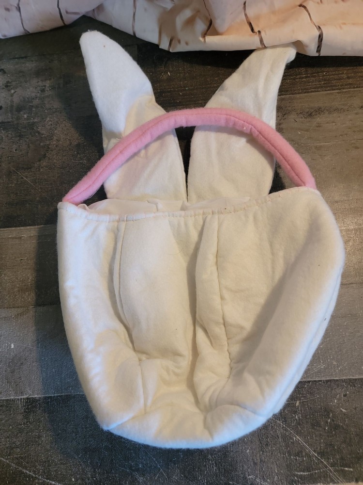 Pink plush Easter Bunny basket flower decor