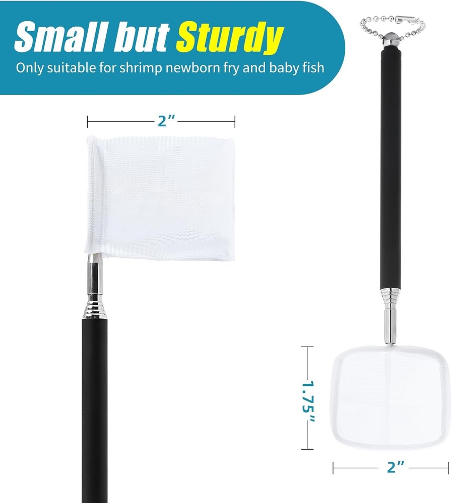 Small Fish Tank Shrimp Net Aquarium Debris Cleaning Tools W/ Extendable Handle
