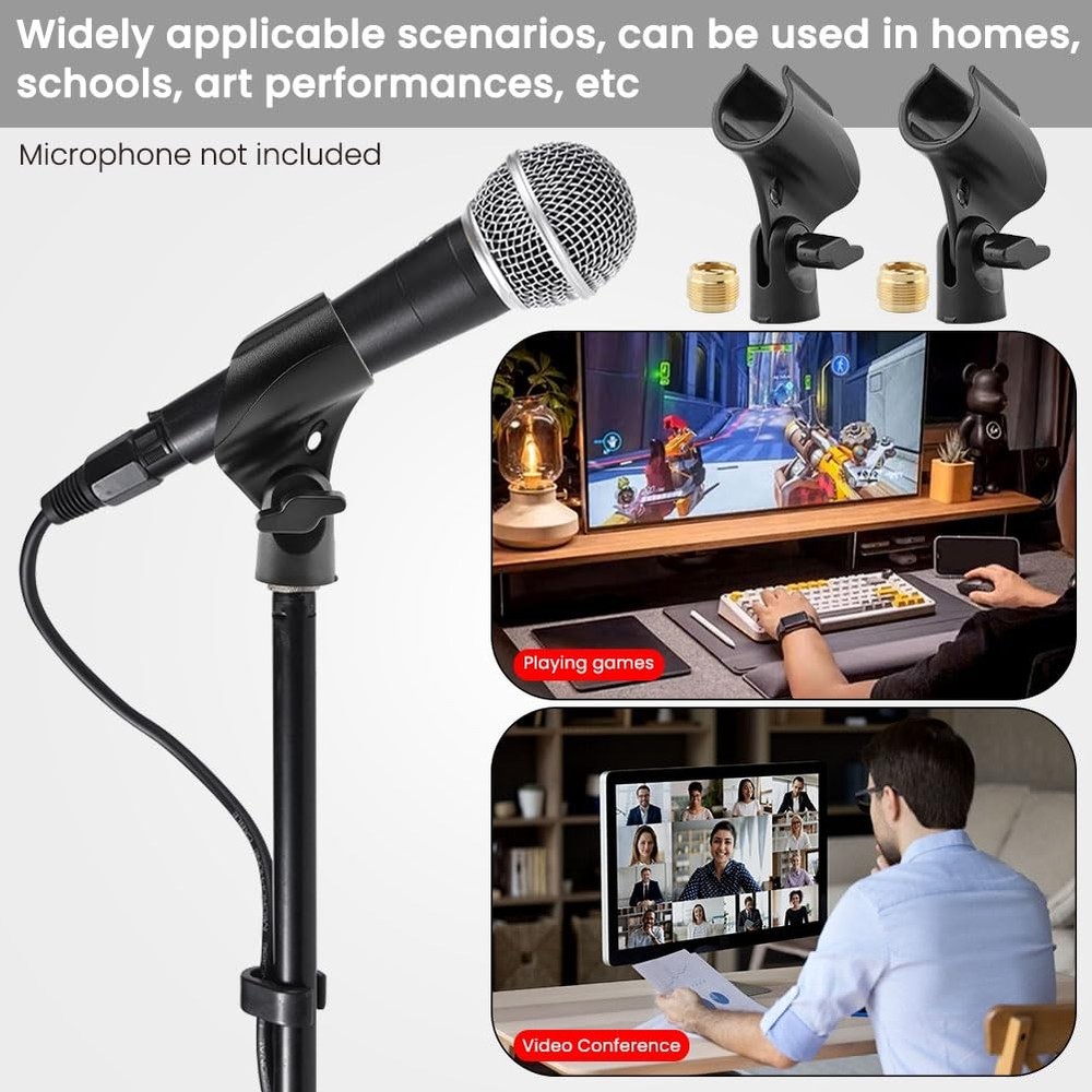 2 Pcs Adjustable Microphone Clip Stand Adapter with Metal Screws