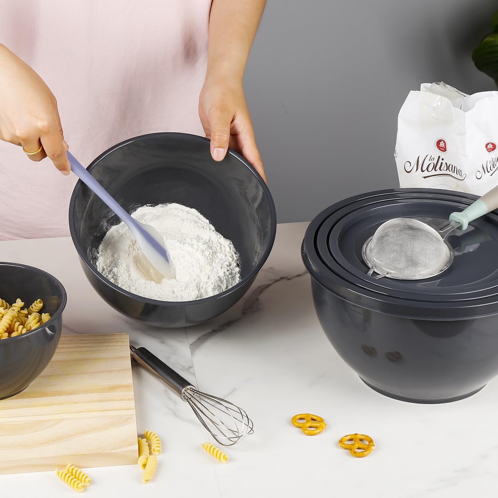 Greentainer 5-Piece Plastic Mixing Bowls with Lids Set for Kitchen, Nesting B...