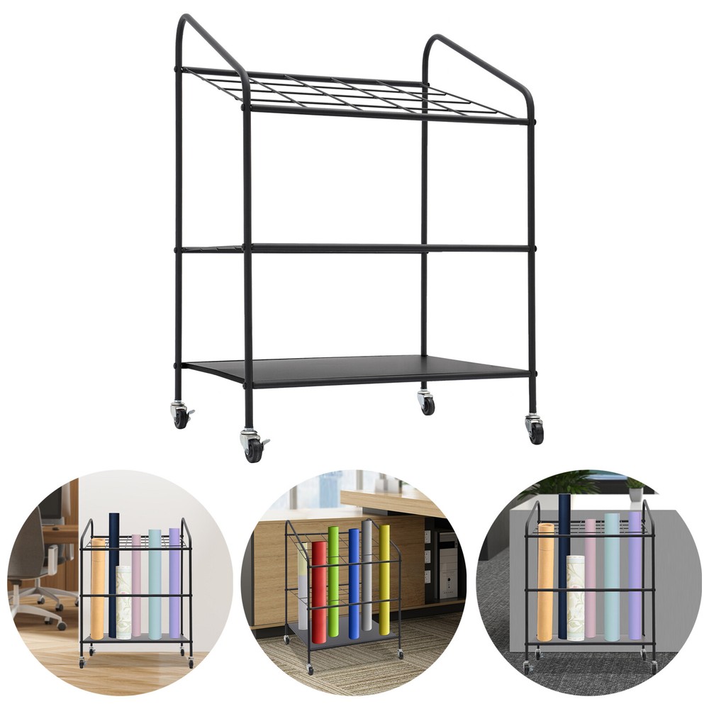 Mobile Paper Rolls Organizer Floor Storage Rack Material Roll Dsplay Rack Black