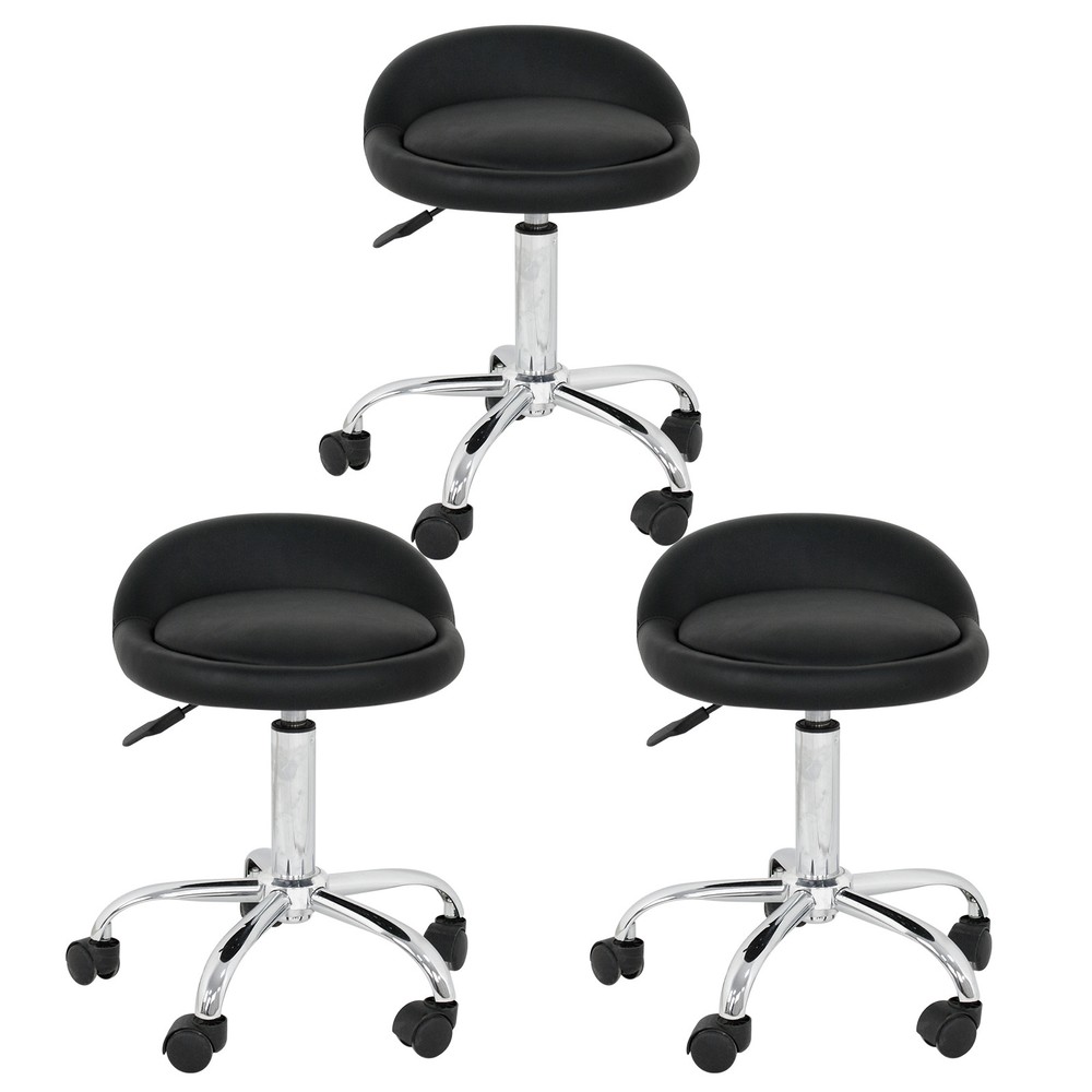 Salon Stools w/Back Rest Saddle Hydraulic Adjustable Spa Rolling Black 3Pack
