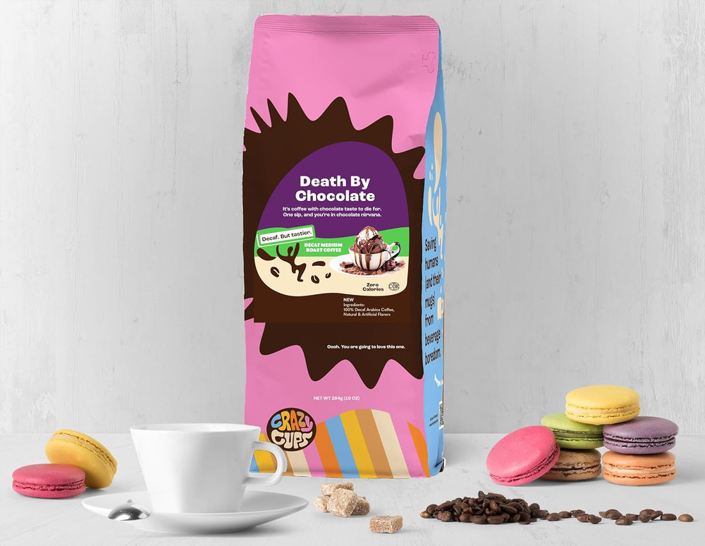 Crazy Cups Flavored Ground Decaf Chocolate Coffee Decaffeinated Death 3 Pack
