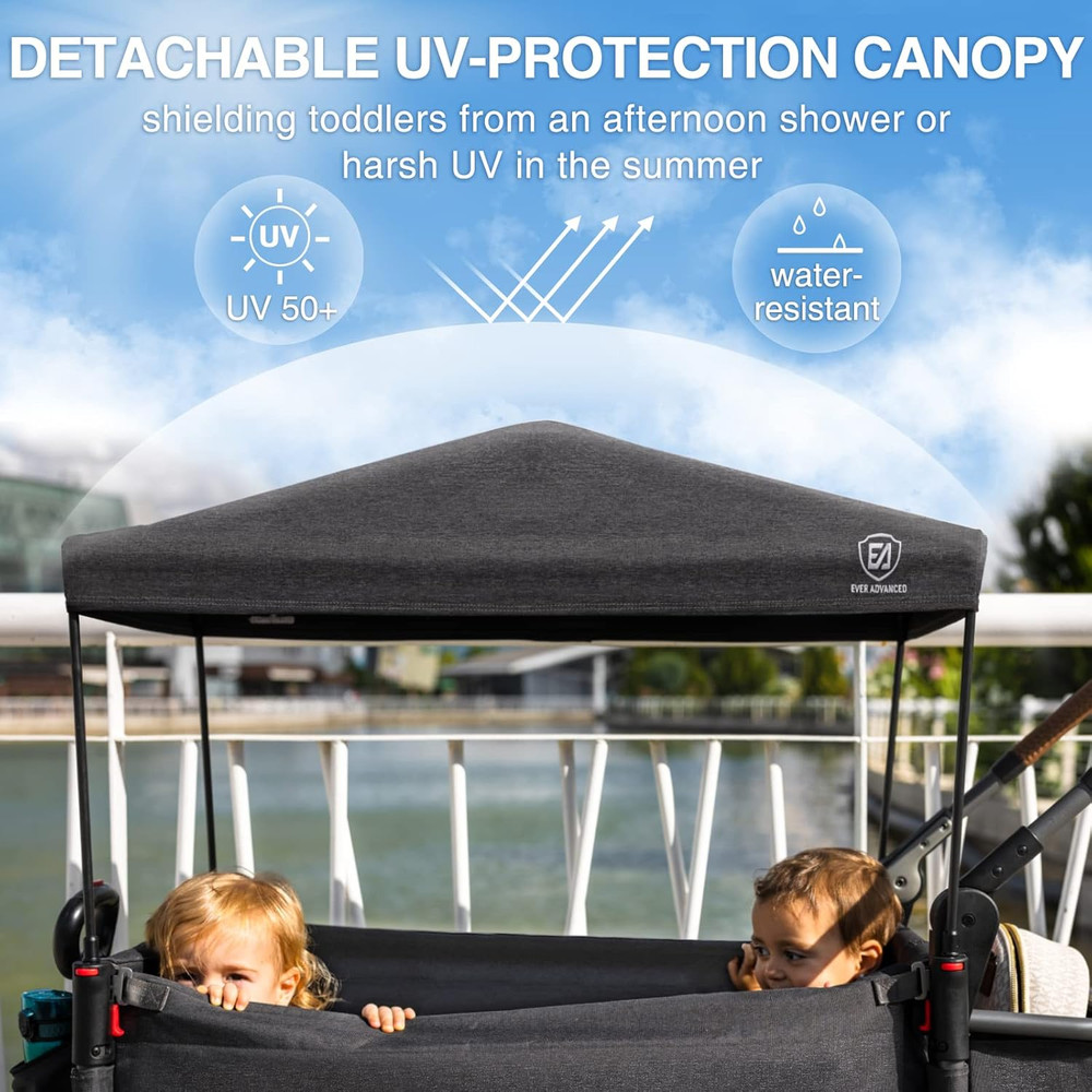 Side-Unzip Wagon Stroller for 2 Kids, Push Pull Stroller with Adjustable Handle,