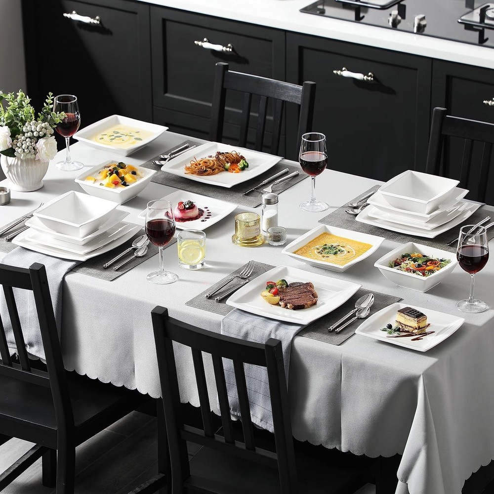 Plates and Bowls Sets, Square Dinnerware Sets for 6 (30pcs), Series Blance