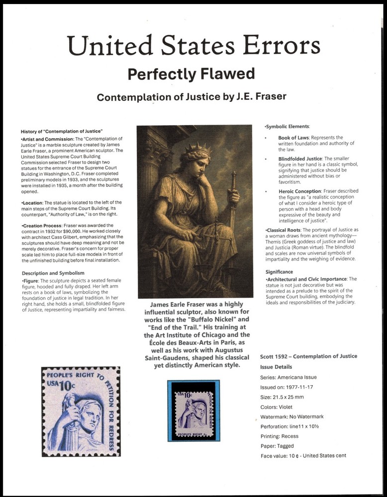 Perfectly Flawed SN 1592 MNH - Misperf on Presentation Panel 8.5” X 11”