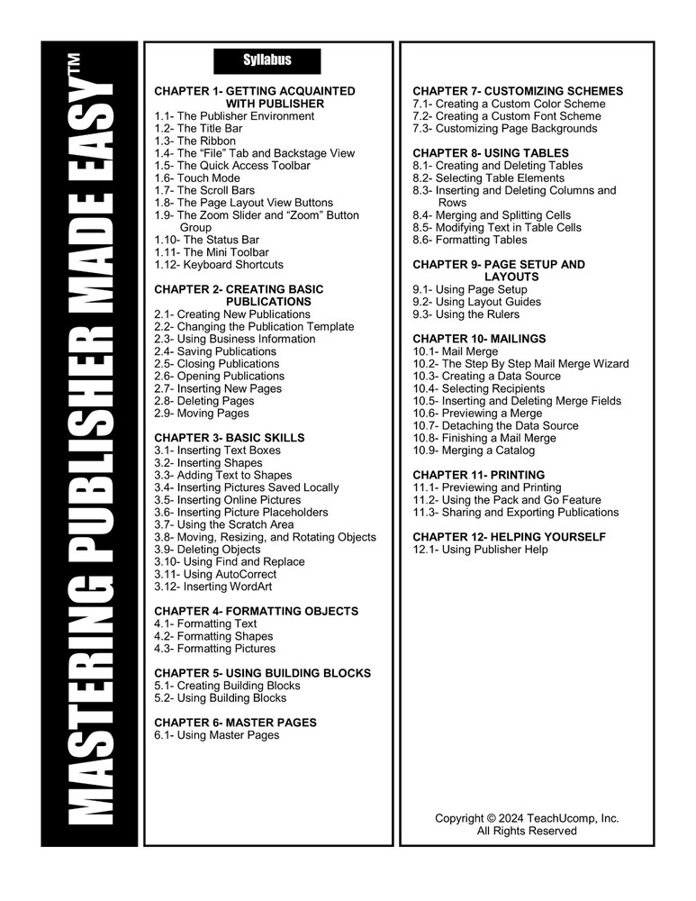 PUBLISHER for Microsoft 365 DELUXE Training Tutorial & Quick Reference Guide