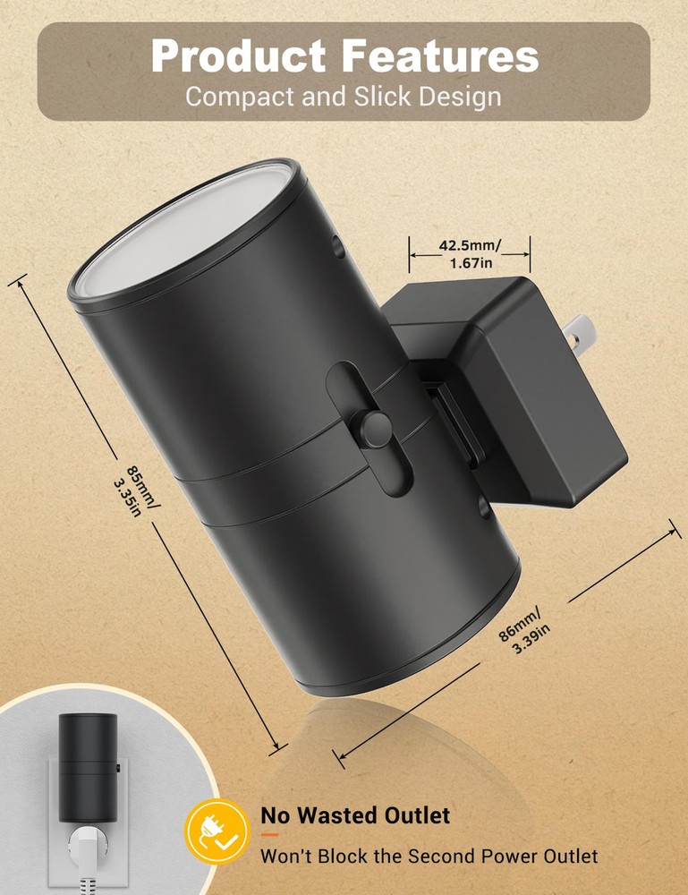 Night Lights Plug into Wall, Dimmable Light in, 2 Pack, Black