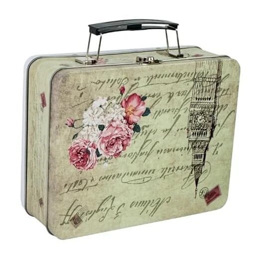 Tin Storage Box with Handle Small Metal Fun Box Retro Sturdy Tin Box Tower
