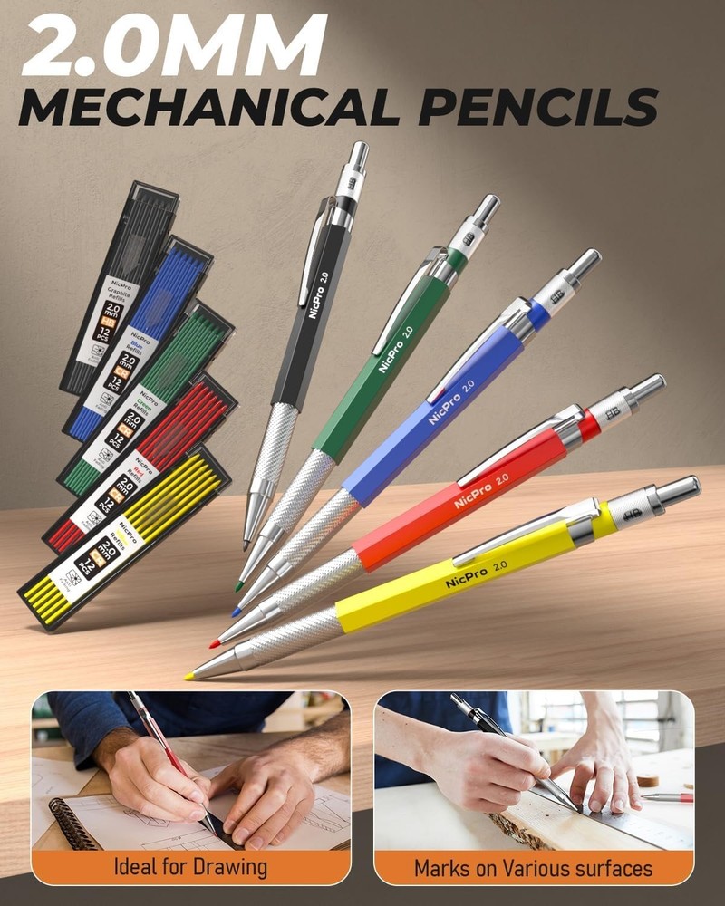 27 Pack Carpenter Pencils with Mechanical Pencil Refills