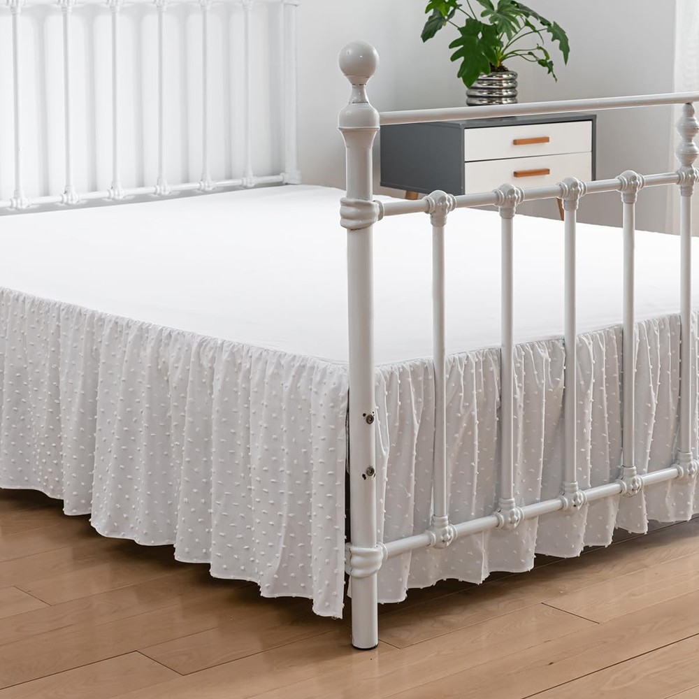 Tufted Dot Bed Skirt King Size Ruffled 12"King, Dot-white