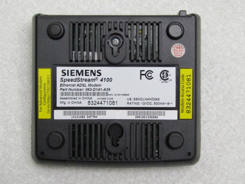 Siemens SpeedStream 4100 Ethernet ADSL Modem