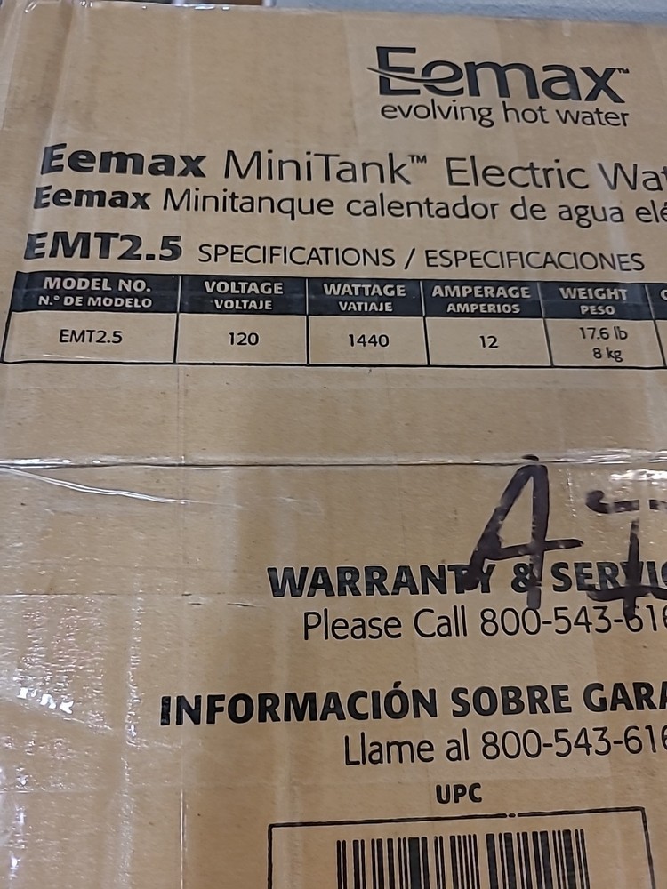 EeMax EMT2.5, MiniTank Electric Water Heater, 120V, 2.5-Gallon