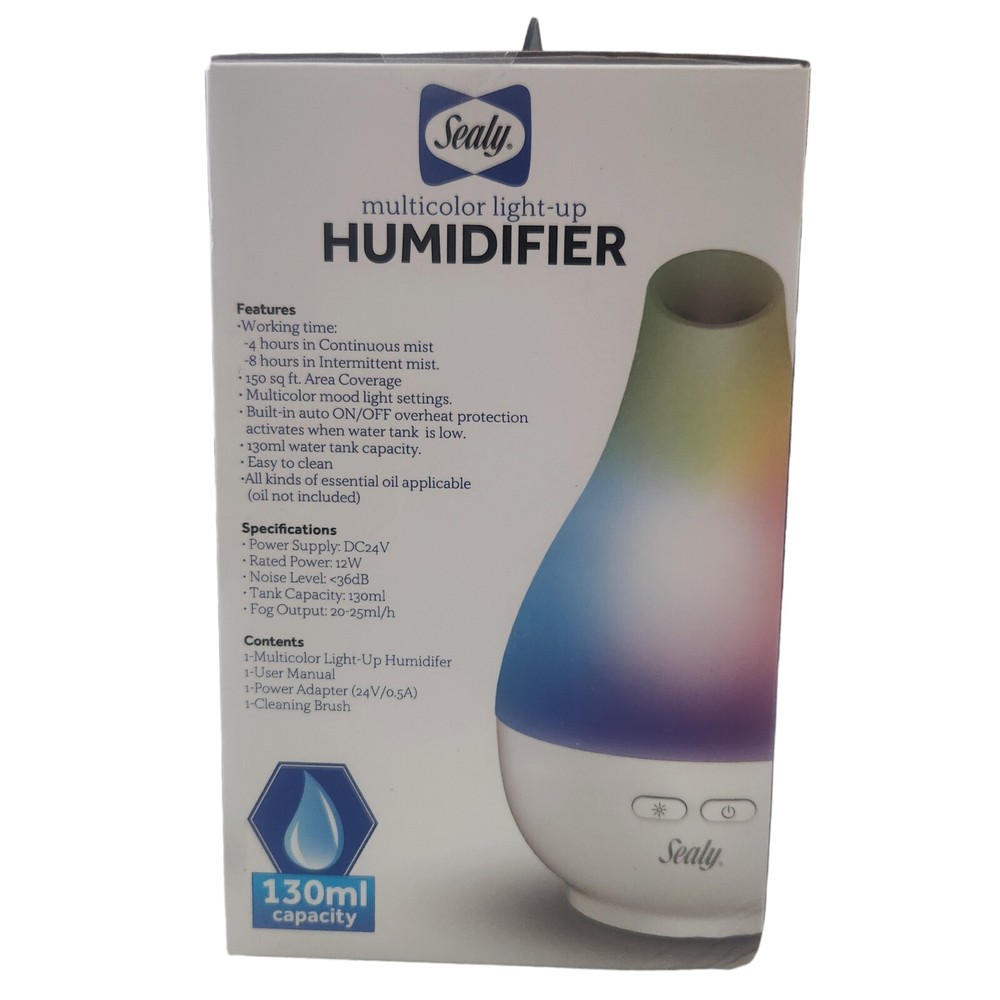 Sealy Light-Up Humidifier Multicolor Aroma Diffuser 2 Mist Modes Quiet Operation