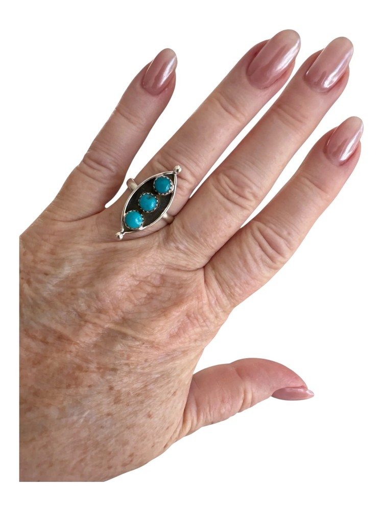 Kingman Turquoise Solid 925 Sterling Silver Ring 7.5