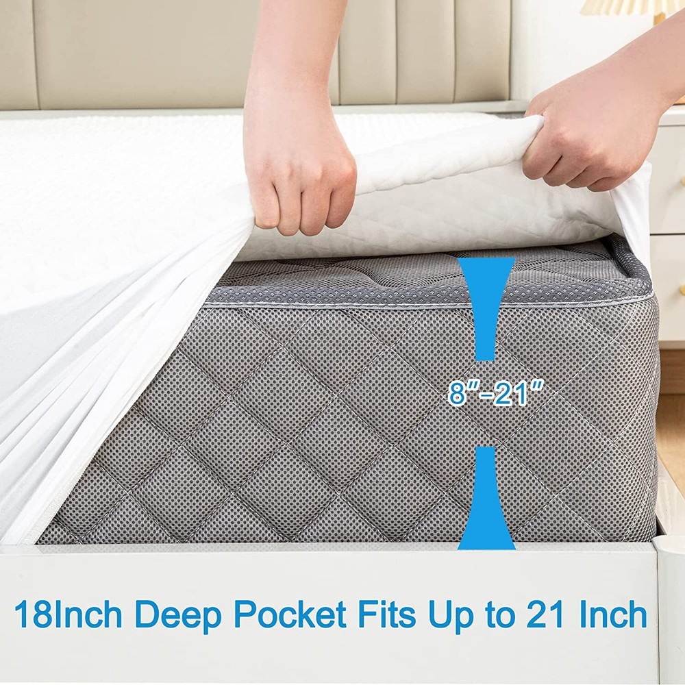 Waterproof Mattress Protector Breathable Bamboo Bed Deep Pocket Fitted Cover Pad