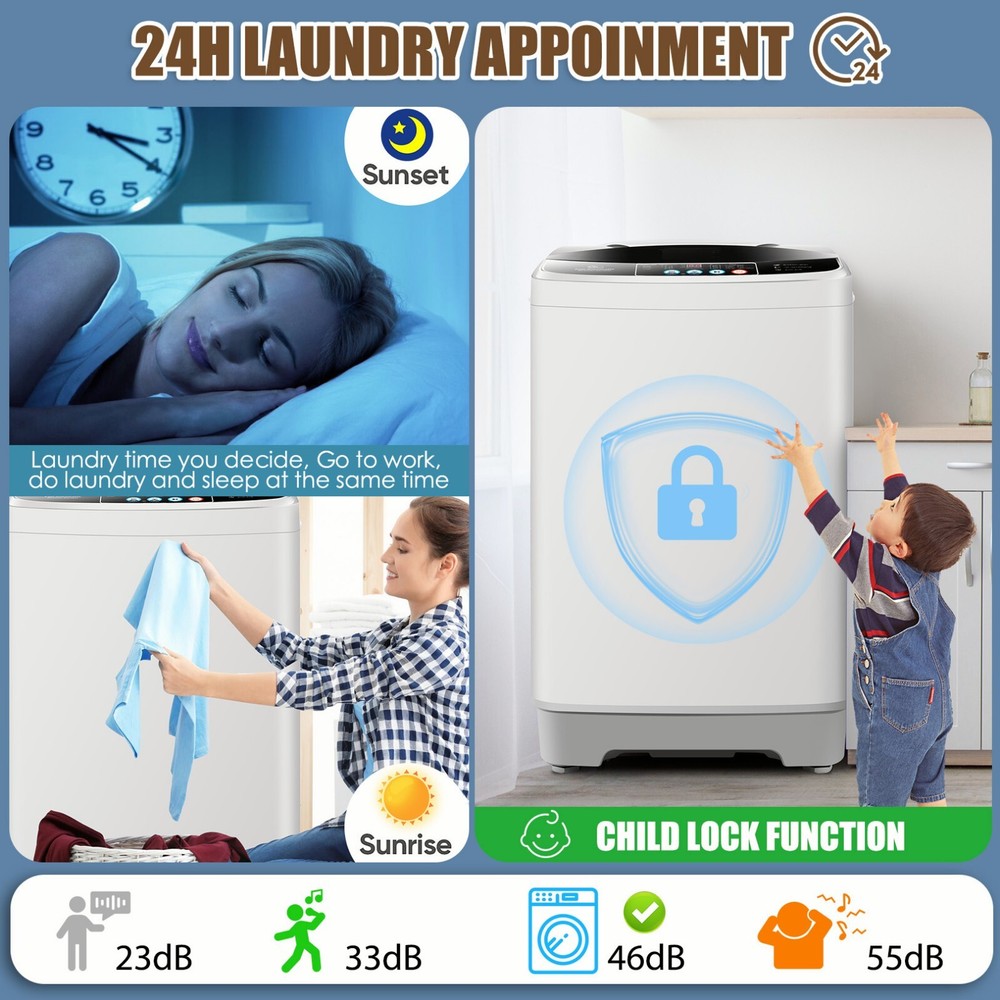 Full Automatic Washing Machine 17.8Lbs Compact Laundry Washer with Drain Pump