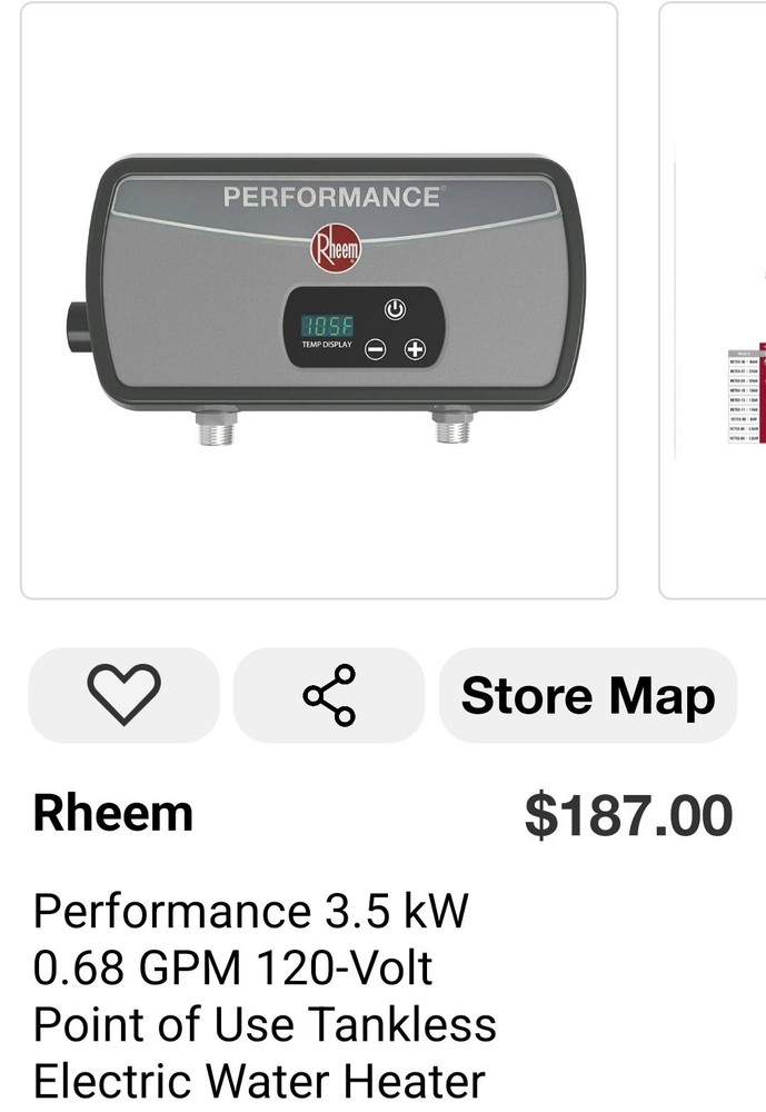 Rheem Performance 3.5 kW 0.68 GPM 120-V Point-Of-Use Tankless Electric Water Hea