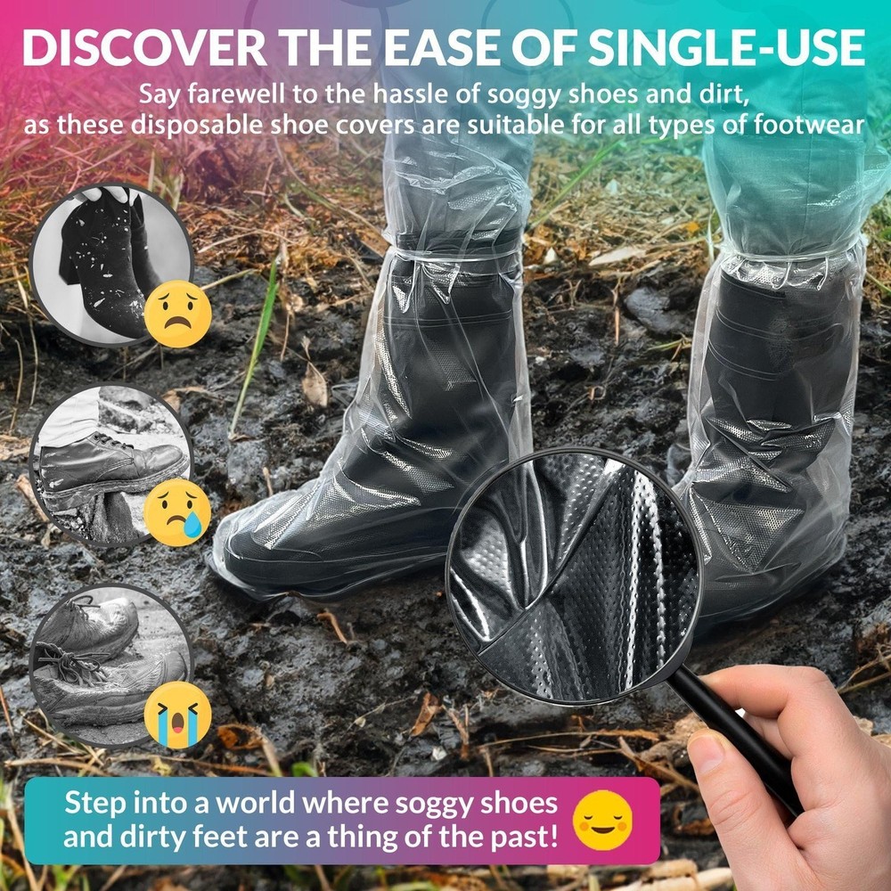 Clear Waterproof Disposable Boot Covers Non Slip 100 Count XL Size