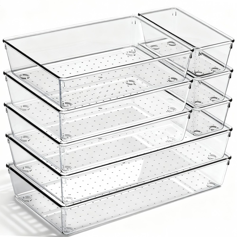 8 Pack Large Clear Plastic Drawer Organizer Bins - Acrylic Bathroom Drawer Or...