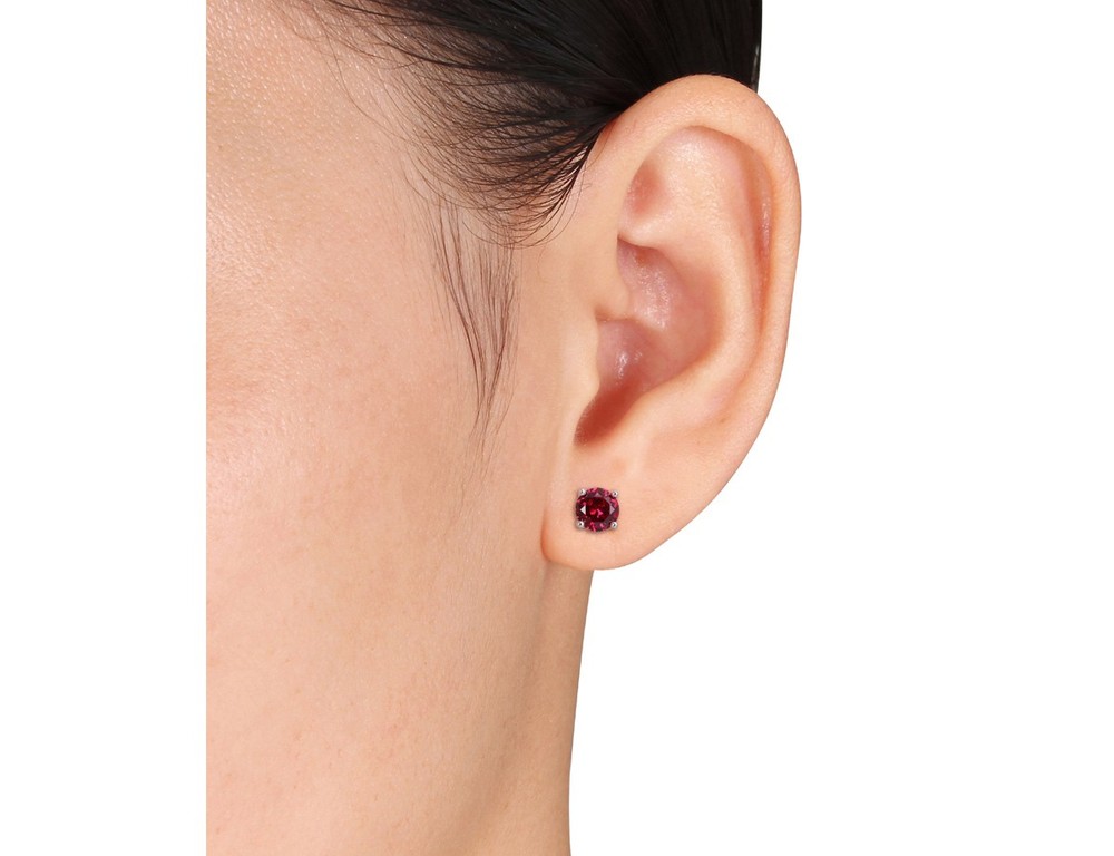2.00 Carat (ctw) Lab-Created Ruby Solitaire Earrings Sterling Silver (8mm)