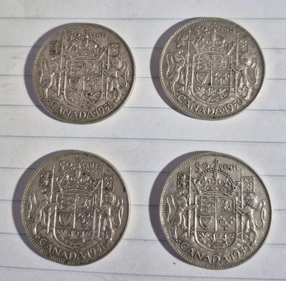 4 Canadian Silver Half Dollars (80% Silver)
