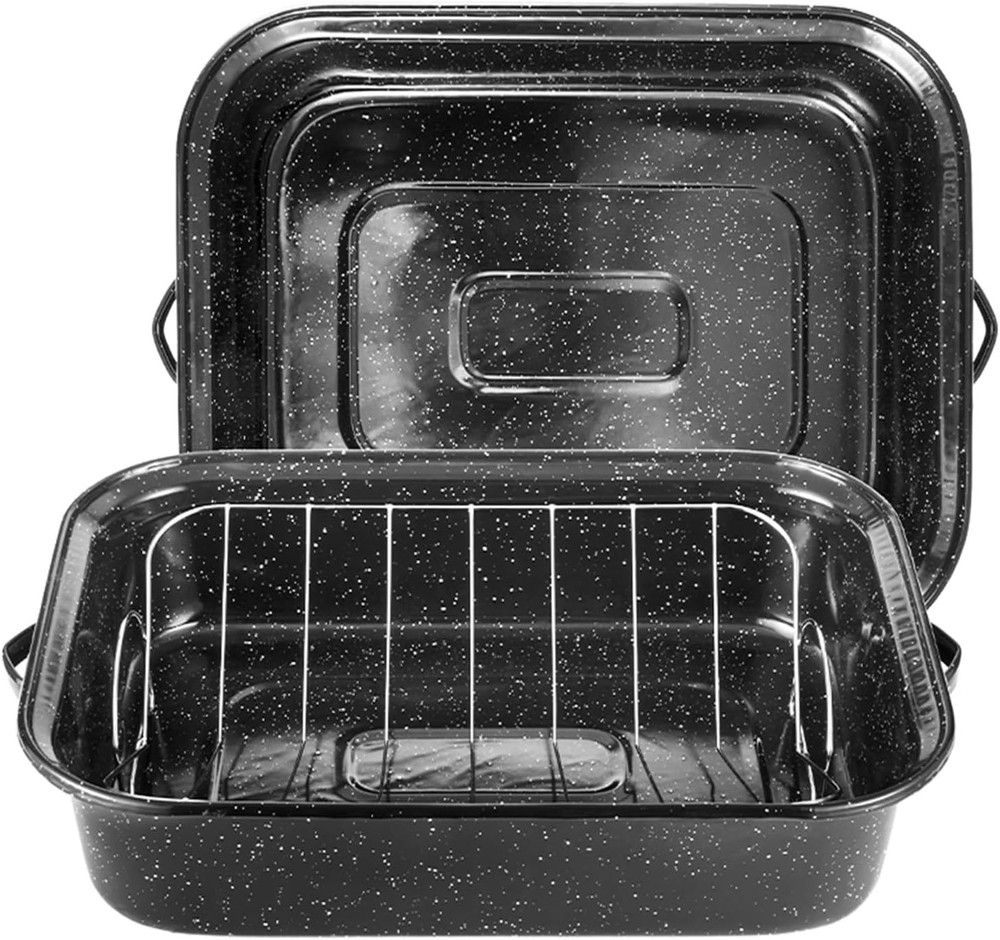 21" Extra Large Roasting Pan with V-Rack - 25lb Turkey Roaster