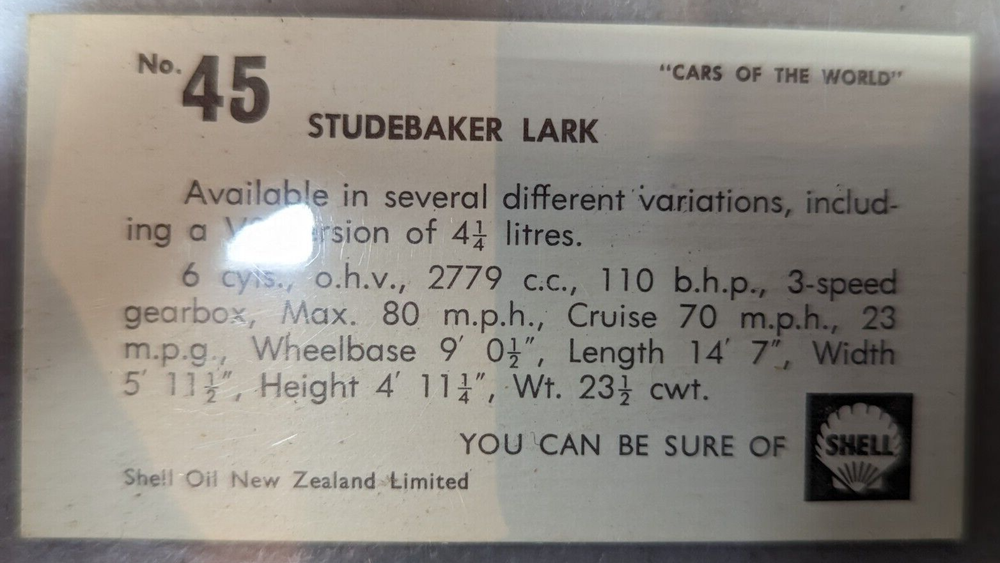 Studebaker Lark Trading Card (Shell Oil Company)