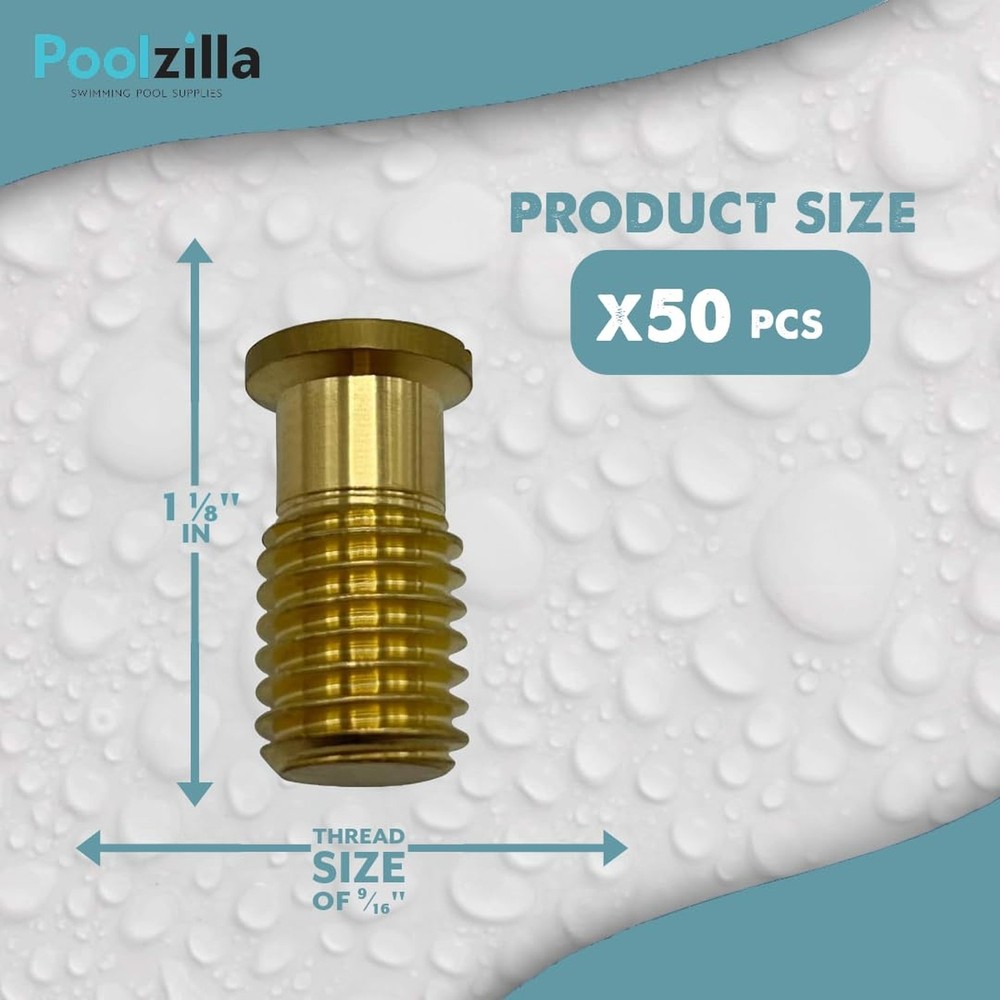 Poolzilla 50 Pack Pool Safety Cover Threaded Brass Insert Screw Bolt for Anchor