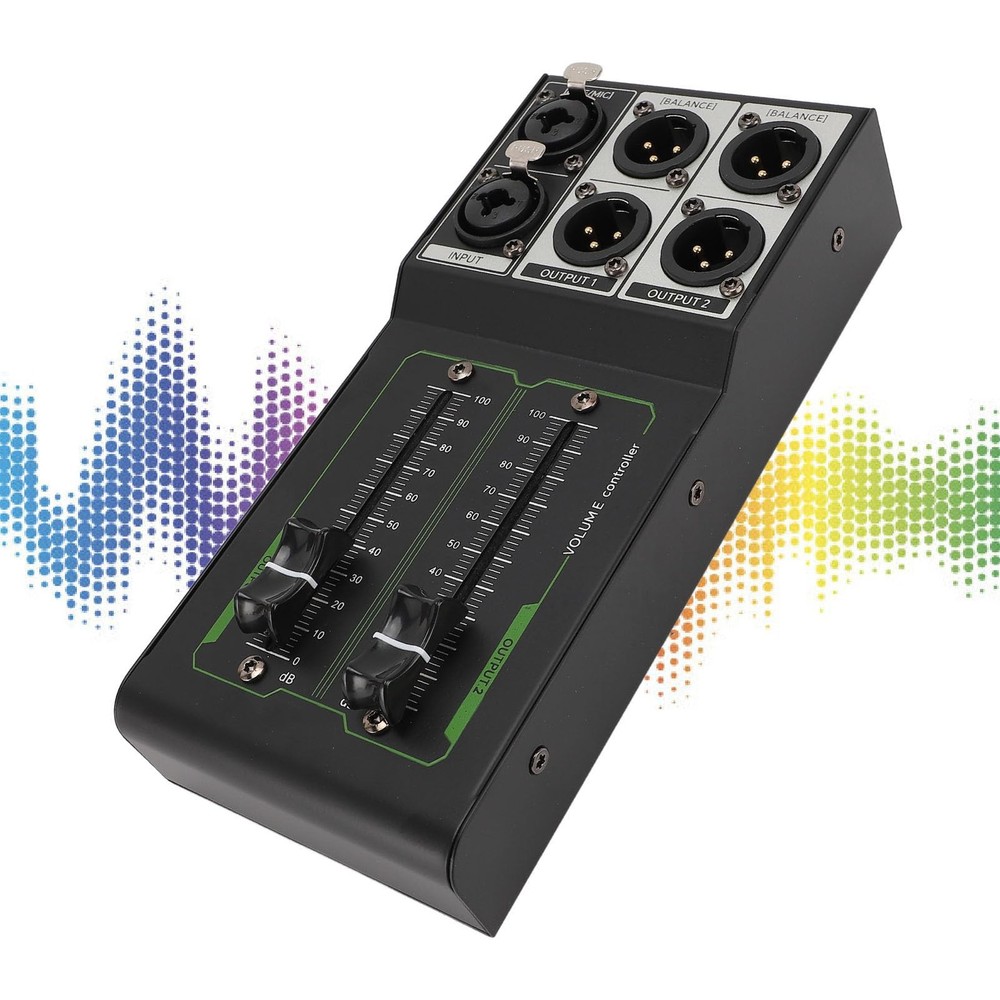 Passive Monitor Volume Controller, XLR 1 Input 2 Output Stereo black