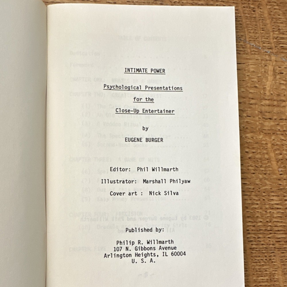 Eugene Burger Intimate Power Psychological Presentations Magic Book
