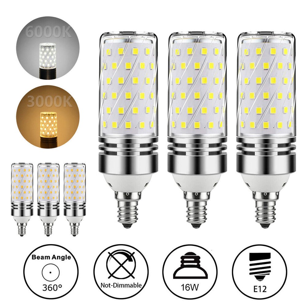 E12 White LED Corn Bulbs 16W Candelabra Ceiling Fan Light Bulbs Daylight 6000K