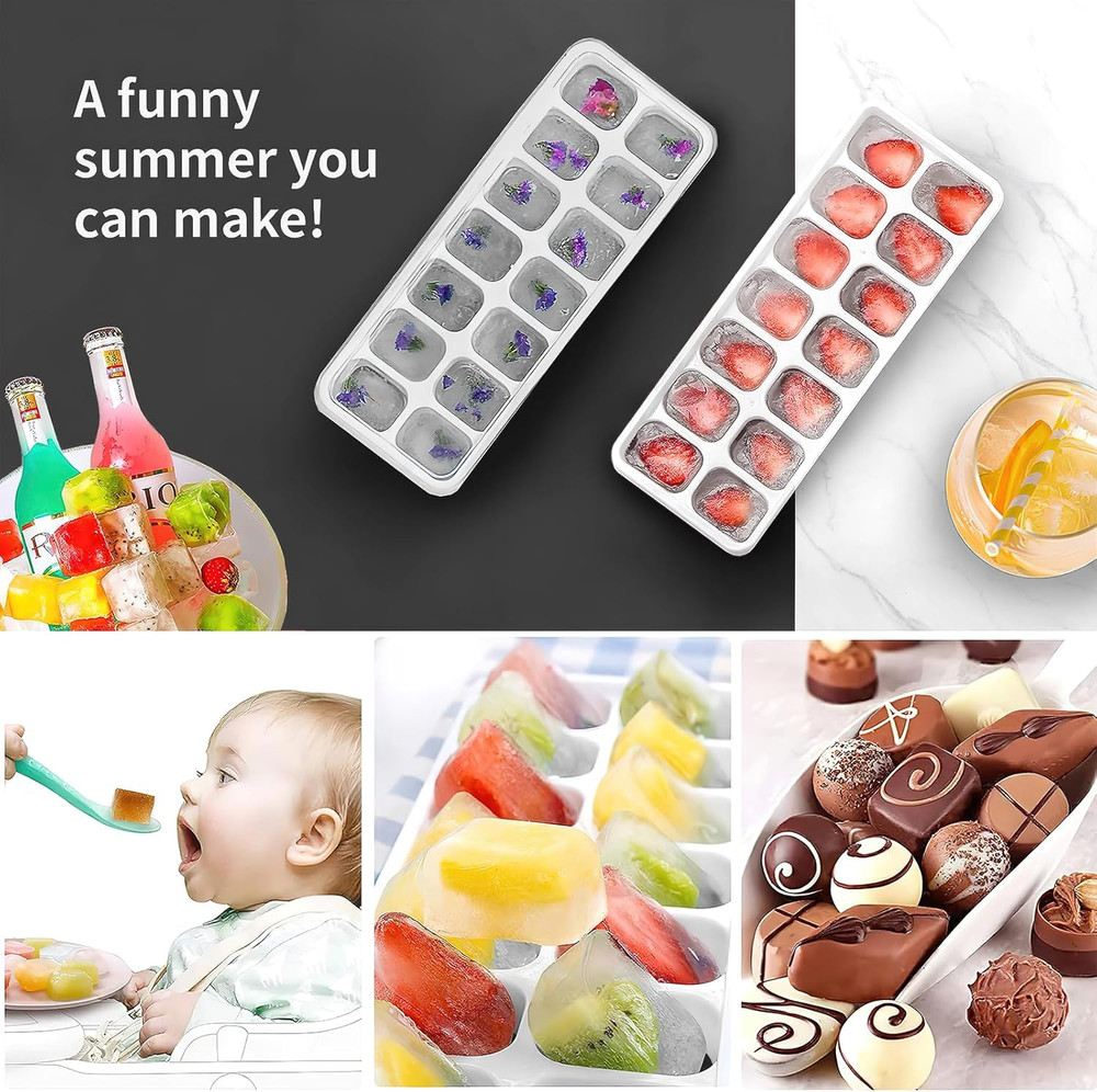 Ice Cube Trays 4 Pack, Silicone Ice Cube Trays with Removable Lid, Easy-Release