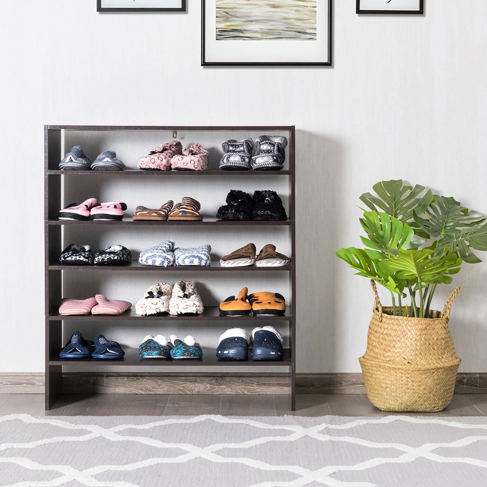 3 PCS Stackable Shoe Rack 31" Horizontal Organizer 2-tier Storage Shelves Brown