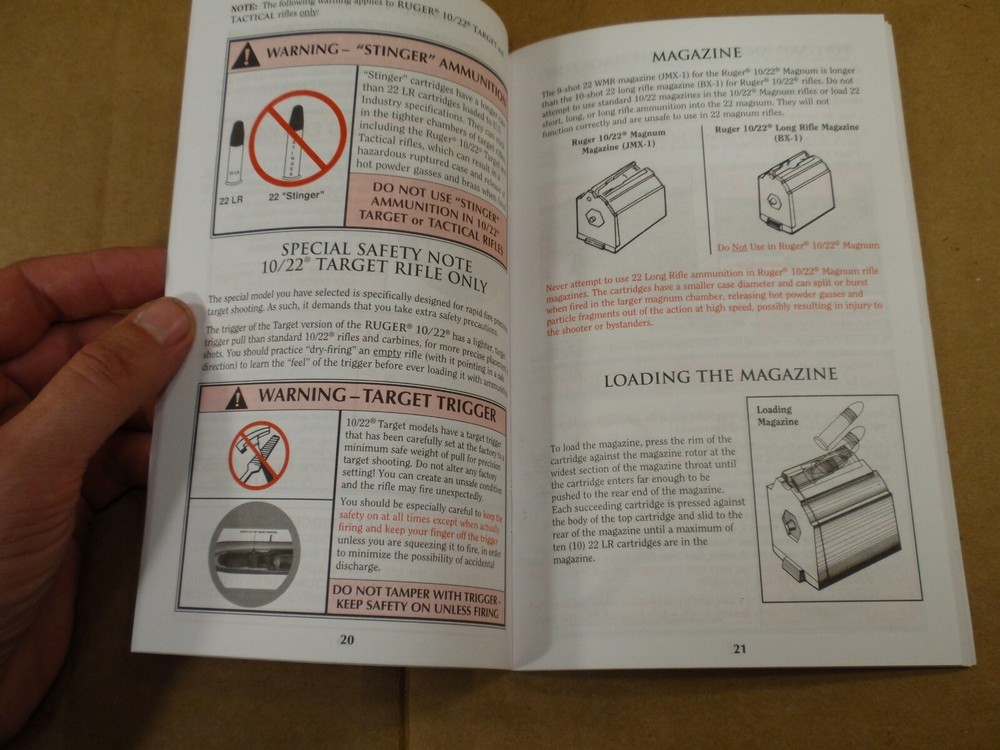 2021 Ruger 10/22 Rimfire Autoloading Rifle Instruction Operators Manual, PM058