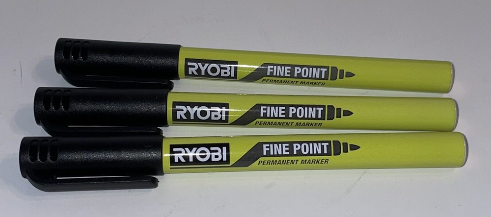 Three 3 NEW RYOBI Black Durable Precise Fine Point Permanent Workshop Marker