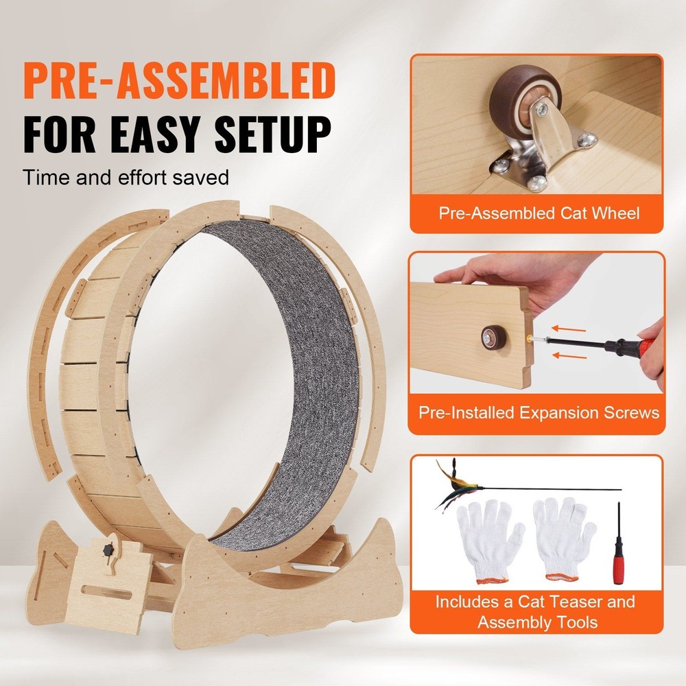Durable 52in Cat Running Wheel Solid Wood Frame 30lb Max Minimalist Design