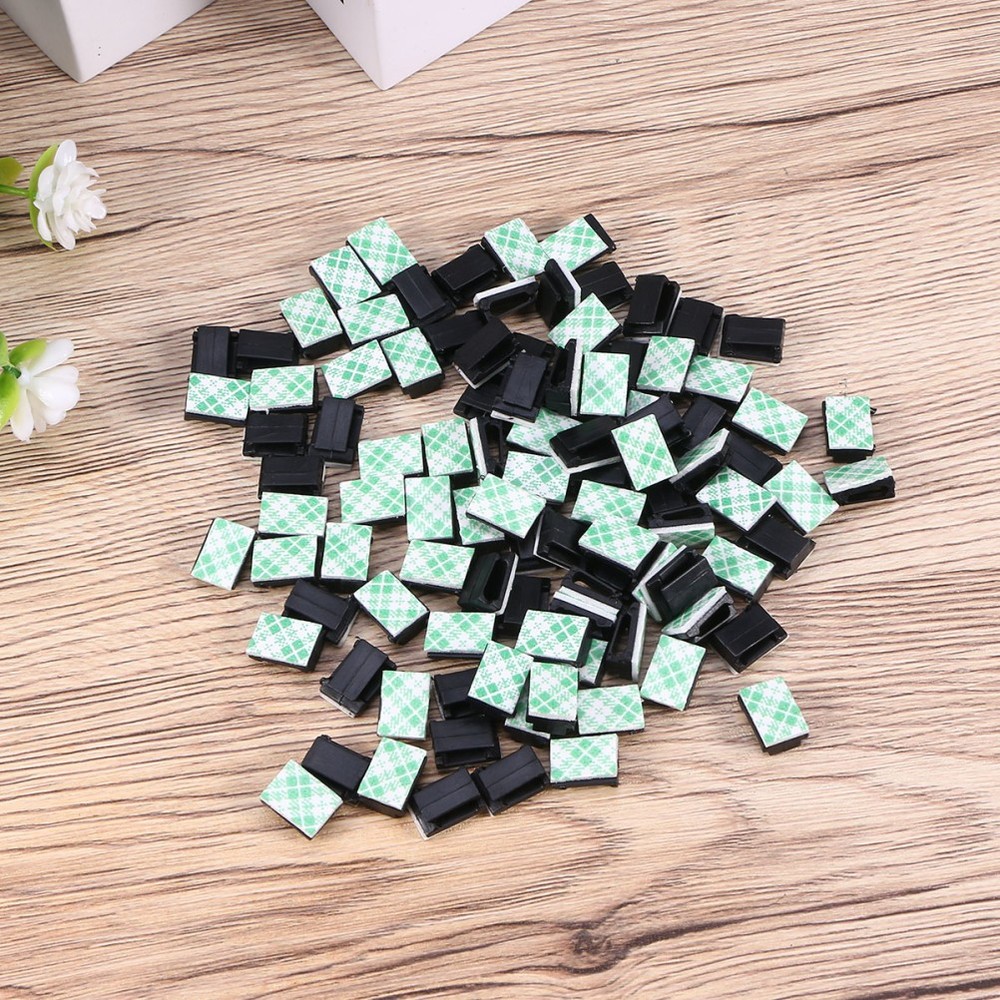 Cable Clip Holders 100pcs Black Adhesive for Smooth Surface Use
