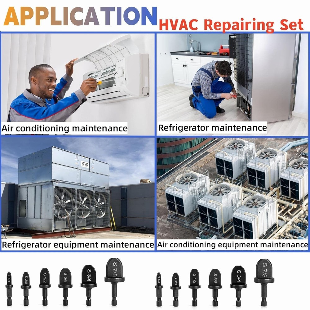 Portable HVAC Drill Bit Set: 6 Sizes for Quick Copper Pipe Expansion, 1/4-7/8"