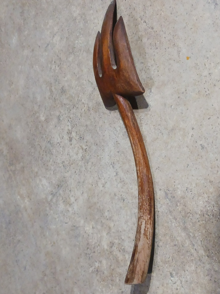 Vintage All Wooden Trident Shaped Salad Server