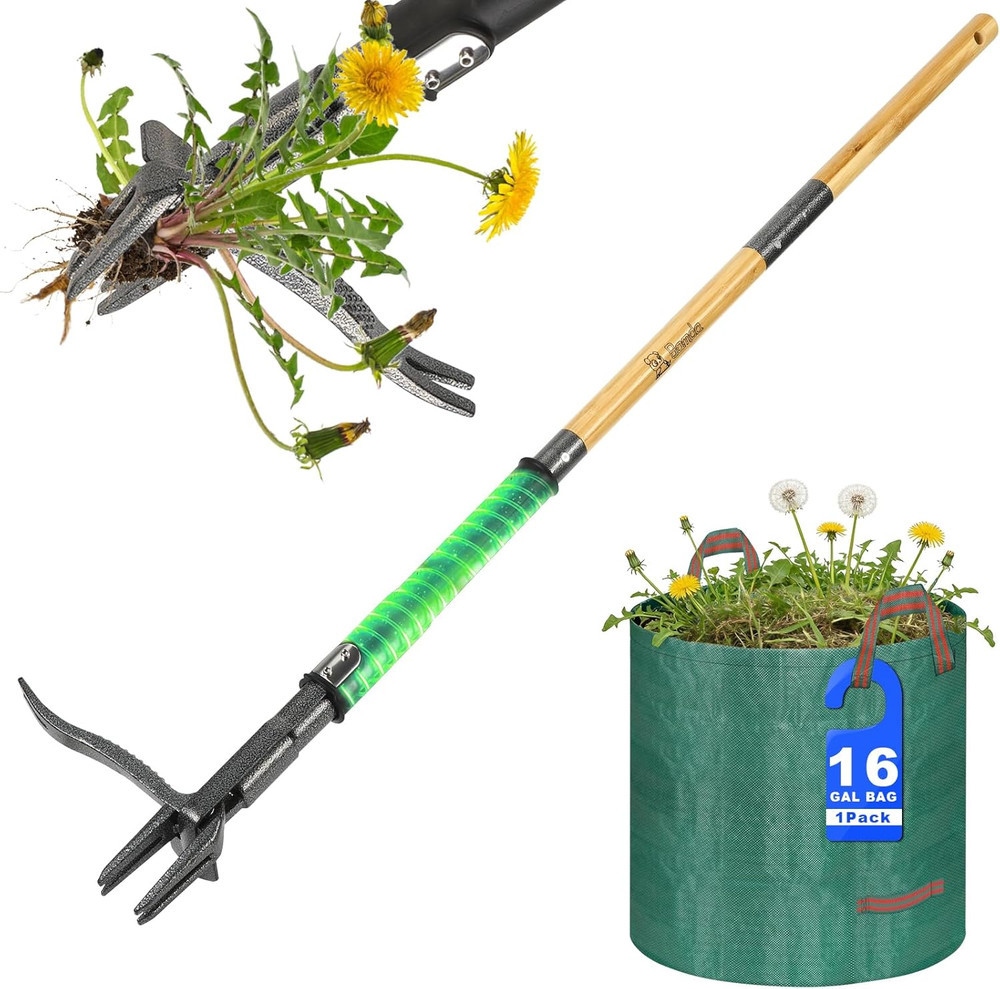 Weed Puller Tool, Heavy Duty Gardening Hand Tools with 4-Claw Steel Head & Du...