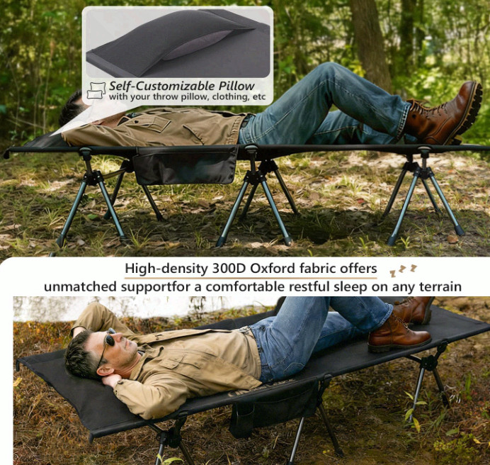 MOON LENCE Camping Cot Adjustable Height Folding Bed 330lb Black