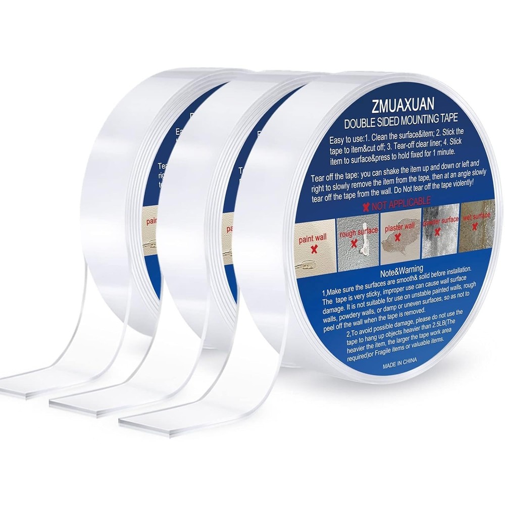 Strong Adhesive Strips for Picture Hanging - 3 Rolls