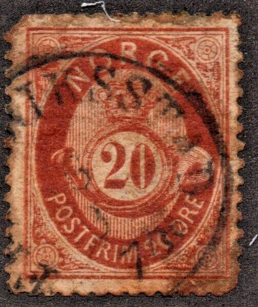 Norway (1877)  - Scott # 27,    Used    Missing Perfs