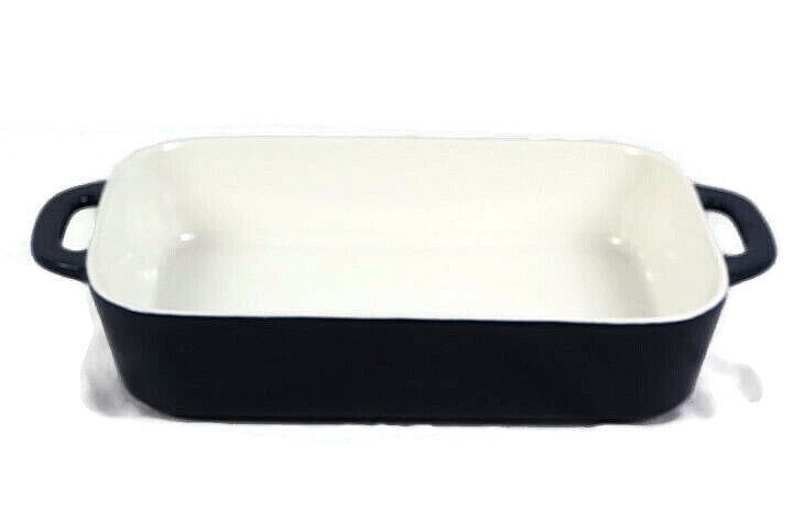 SWEEJAR Blue Rectangular Ceramic Glazed Baking Dish Hollow Handles 13"